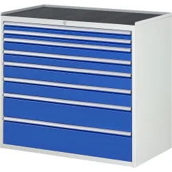 RAU Schubladenschrank Serie 7000, HxBxT 1.035 x 1.145 x 650 mm, 8 x 90%-Auszug-Schubladen 2 x 60, 2 x 90, 2 x 120, 1 x 180, 1 x 210 mm, Arbeitsplatte Metall