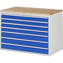 RAU Schubladenschrank Serie 7000, HxBxT 825 x 1.145 x 650 mm, 7 x 100%-Auszug-Schubladen 4 x 90, 3 x 120 mm, Arbeitsplatte Buche