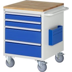 RAU Werkstattwagen Serie 7000, HxBxT 795 x 580 x 650 mm, 4 x 100%-Auszug-Schubladen 2 x 90, 2 x 180 mm, Arbeitsplatte Buche