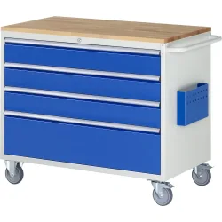 RAU Werkstattwagen Serie 7000, HxBxT 975 x 1.145 x 650 mm, 4 x 100%-Auszug-Schubladen 3 x 150, 1 x 270 mm, Arbeitsplatte Buche