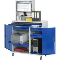RAU mobiler Computer-Schrank, Monitorgehäuse, Tastaturauszug, Doppel-Flügeltür, Schubladenanzahl x H x B: 4 x 80 x 450-650 mm