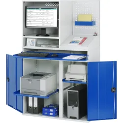 RAU Computer-Schrank, Monitorgehäuse, Tastaturauszug, Lochplattenrückwand, Doppel-Flügeltür, stationär