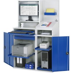 RAU Computer-Schrank, Monitorgehäuse, Tastaturauszug, Doppel-Flügeltür, Lochplattenrückwand, Schubladenanzahl x H x B: 1 x 80 x 650 mm
