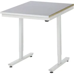 Rau Arbeitstisch Adlatus, elektrisch höhenverstellbar, 25 mm MDF-Platte, Edelstahlbelag, bis 150 kg, B 750 x T 1000 x H 720-1120 mm, silber/lichtgrau