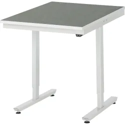 Rau Arbeitstisch Adlatus, elektrisch höhenverstellbar, 25 mm Spanplatte, Linoleumbelag, 150 kg, B 750 x T 1000 x H 720-1120 mm, hellgrau/lichtgrau