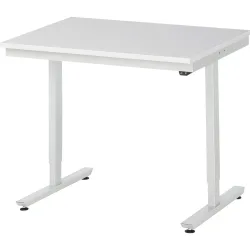 Rau ESD-Arbeitstisch Adlatus, elektrisch höhenverstellbar, 28 mm Spanplatte mit Melaminbelag, bis 150 kg, B 1000 x T 800 x H 720-1120 mm, lichtgrau