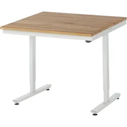 Rau Arbeitstisch Adlatus, elektrisch höhenverstellbar, 25 mm geölte Massivholzplatte, bis 150 kg, B 1000 x T 1000 x H 720-1120 mm, Buche/lichtgrau