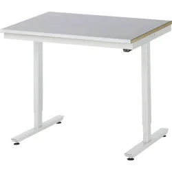 Rau Arbeitstisch Adlatus, elektrisch höhenverstellbar, 25 mm MDF-Platte, Edelstahlbelag, bis 150 kg, B 1000 x T 800 x H 720-1120 mm, silber/lichtgrau