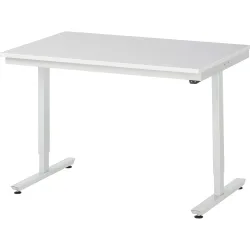 Rau ESD-Arbeitstisch Adlatus, elektrisch höhenverstellbar, 28 mm Spanplatte mit Melaminbelag, bis 150 kg, B 1250 x T 800 x H 720-1120 mm, lichtgrau