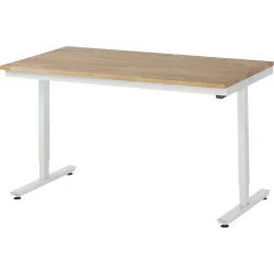 Rau Arbeitstisch Adlatus, elektrisch höhenverstellbar, 25 mm geölte Massivholzplatte, bis 150 kg, B 1500 x T 800 x H 720-1120 mm, Buche/lichtgrau