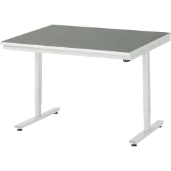Rau Arbeitstisch Adlatus, elektrisch höhenverstellbar, 25 mm Spanplatte, Linoleumbelag, 150 kg, B 1250 x T 1000 x H 720-1120 mm, hellgrau/lichtgrau