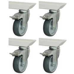 Rau Rollensatz für höhenverstellbare Arbeitstische Adlatus 150, 4 Lenkrollen mit Feststeller, Ø 100 mm, H 135 mm, TPR, grau