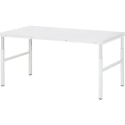 Rau Basistisch Serie E, manuell höhenverstellbar, 22 mm Spanplatte mit Melaminbelag, bis 450 kg, B 1800 x T 900 x H 650-1000 mm, lichtgrau