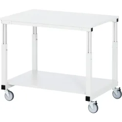 Rau Tischwagen Serie E, 2 Etagen, EGB-Melaminplatten, Stahlrohr-Gestell, 4 TPE-Lenkrollen, B 1000 x T 700 x H 650-1000 mm, bis 450 kg, lichtgrau