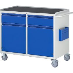 RAU Werkstattwagen Serie 7000, HxBxT 975 x 1.145 x 650 mm, 2 Flügeltüren, 2 x 90%-Auszug-Schubladen 2 x 180 mm, Arbeitsplatte Metall, Griffleiste