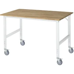 Fahrbarer Arbeitstisch, Gestell 60 x 30 mm, Platten-BxT 1500 x 1000 mm, Buche-Massivholzplatte RAU