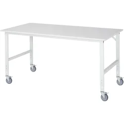 Fahrbarer Arbeitstisch, Gestell 60 x 30 mm, Platten-BxT 2000 x 1000 mm, Melaminplatte RAU