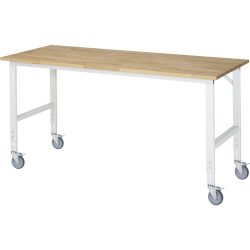 Fahrbarer Arbeitstisch, Gestell 60 x 30 mm, Platten-BxT 2000 x 800 mm, Buche-Massivholzplatte RAU
