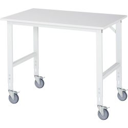 Fahrbarer Arbeitstisch, Gestell 60 x 30 mm, Platten-BxT 1250 x 800 mm, Melaminplatte RAU