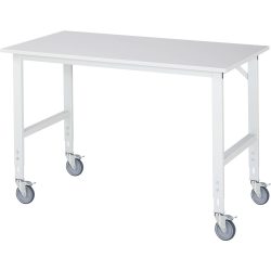 Fahrbarer Arbeitstisch, Gestell 60 x 30 mm, Platten-BxT 1500 x 800 mm, Melaminplatte RAU