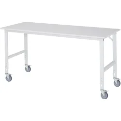 Fahrbarer Arbeitstisch, Gestell 60 x 30 mm, Platten-BxT 2000 x 800 mm, Melaminplatte RAU