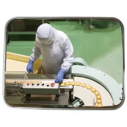 Vialux® Industriespiegel, Edelstahl, rechteckig, HxB 600 x 800 mm, Halterung aus feuerverzinktem Stahl