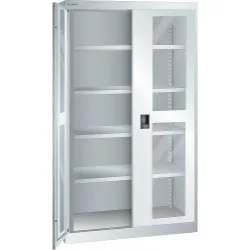 Schwerlastschrank, 4 Fachböden mit Sichtfenstertüren, lichtgrau LISTA