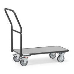 Magazinwagen, mit Holzplattform, L 850 x B 450 mm, bis 250 kg, Stahlrohr, grau