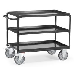 fetra® Tischwagen mit öldichten Wannen, 3 Etagen à 850 x 500 mm, waagerechter Bügel, anthrazitgrau