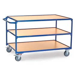 fetra® Tischwagen, TK 300 kg, 3 Etagen à 1.200 x 800 mm, waagerechter Schiebebügel
