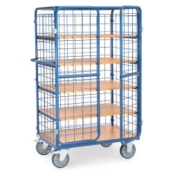 fetra® Schrankwagen, TK 600 kg, Gitterwände, mit Doppelflügeltür, 5 Etagen à 1.000 x 700 mm