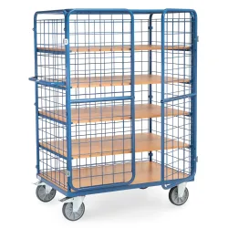 Paketwagen fetra®, 5 Etagen, Drahtgitter mit abschliessbaren Doppelflügeltüren, bis 600 kg, L 1200 x B 800 mm