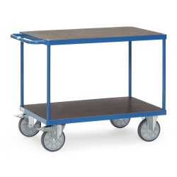 Tischwagen fetra®, 2 Etagen, Lenk- & Bockrollen, bis 600 kg, Ladeflächen Sperrholz mit L 1200 x B 800 mm