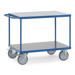 fetra® Schwerer Tisch- und Montagewagen, witterungsfeste Ladefläche, 2 Etagen à 600 x 1.000 mm, brillantblau