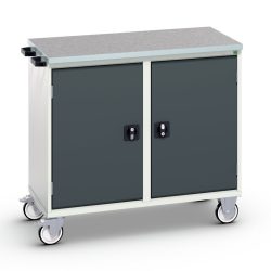 bott verso Montagewagen, mit 2 Türen, Fachböden und Linoleum-Top, BxTxH: 1050 x 600 x 980 mm