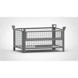 HESON® Industrie-Gitterbox, mit ½ Gitterklappe, lackiert, HxBxT 600 x 1.200 x 800 mm, mausgrau