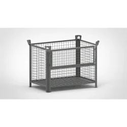 HESON® Industrie-Gitterbox, mit ½ Gitterklappe, lackiert, HxBxT 900 x 1.200 x 800 mm, mausgrau