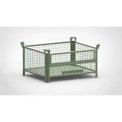 HESON® Industrie-Gitterbox, mit ½ Gitterklappe, lackiert, HxBxT 600 x 1.200 x 1.000 mm, resedagrün