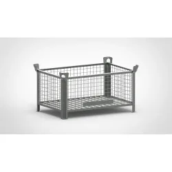 HESON® Industrie-Gitterbox, Wände feststehend, lackiert, HxBxT 600 x 1.200 x 800 mm, mausgrau