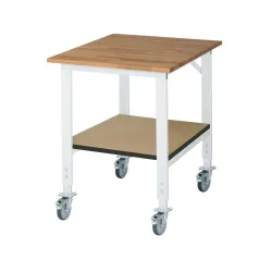 Arbeitstisch mit Ablageboden, fahrbar, Bucheplatte, Stärke 25 mm, BxT 750 x 1000 mm RAU