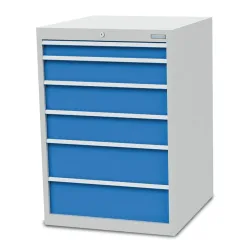 Bedrunka+Hirth Schubladenschrank R 24-24, HxBxT 1.019 x 705 x 736 mm, lichtgrau, lichtblau, 6 Schubladen 1x75 + 1x125 + 2x150 + 2x200 mm