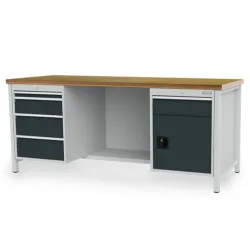 Bedrunka+Hirth Werkbank R 18-24, HxBxT 859 x 2.000 x 750 mm, lichtgrau, anthrazitgrau, 5 Schubladen 1x50 + 2x150 + 2x200 mm, 1 Flügeltür 1x600 mm