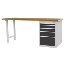 Bedrunka+Hirth Reihenwerkbank R 18-24, HxBxT 859 x 2.000 x 750 mm, lichtgrau, anthrazitgrau, 5 Schubladen 1x50 + 2x100 + 1x150 + 1x300 mm