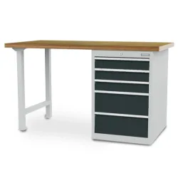 Bedrunka+Hirth Reihenwerkbank R 18-24, HxBxT 859 x 1.500 x 750 mm, lichtgrau, anthrazitgrau, 5 Schubladen 3x100 + 2x200 mm