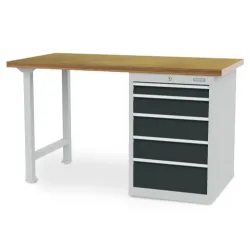 Bedrunka+Hirth Reihenwerkbank R 18-24, HxBxT 859 x 1.500 x 750 mm, lichtgrau, anthrazitgrau, 5 Schubladen 1x75 + 1x125 + 2x150 + 1x200 mm