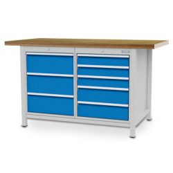 Bedrunka+Hirth Kastenwerkbank R 18-24, HxBxT 959 x 1.500 x 750 mm, lichtgrau, lichtblau, 8 Schubladen 3x200 + 3x100 + 2x150 mm