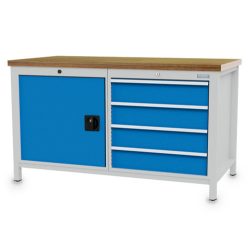 Bedrunka+Hirth Werkbank R 24-24, HxBxT 859 x 1.500 x 750 mm, lichtgrau, lichtblau, 4 Schubladen 4x150 mm, 1 Flügeltür 1x600 mm