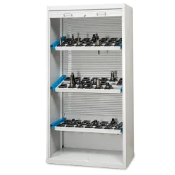 Bedrunka+Hirth CNC-Rollladenschrank, lichtgrau, mit 3 CNC-Werkzeugaufnahmerahmen, Aluminiumrollladen