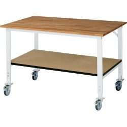 Arbeitstisch mit Ablageboden, fahrbar, Bucheplatte, Stärke 25 mm, BxT 1500 x 1000 mm RAU