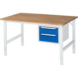 RAU höhenverstellbarer Werktisch Serie TOM, HxBxT 760-1.080 x 1.500 x 1.000 mm, 2 Schubladen, Arbeitsplatte Buche-Massiv